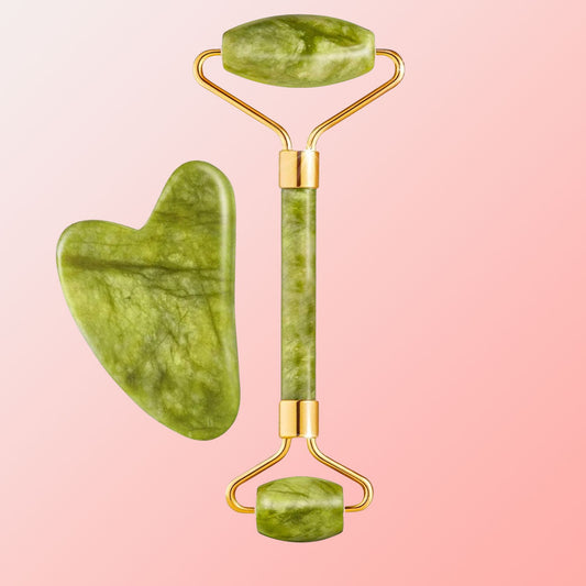 Jade Gezichtsroller en Gua Sha Massageset